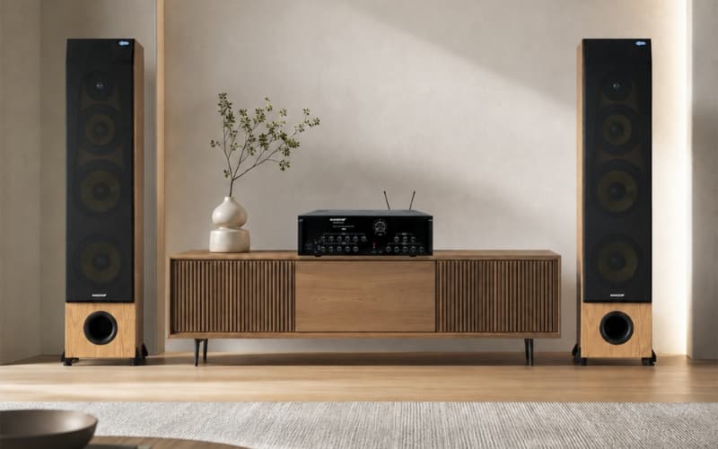 Dàn karaoke gia đình gồm cặp loa và amply phối ghép đồng bộ
