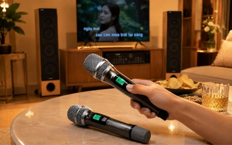 Micro không dây trong dàn karaoke gia đình