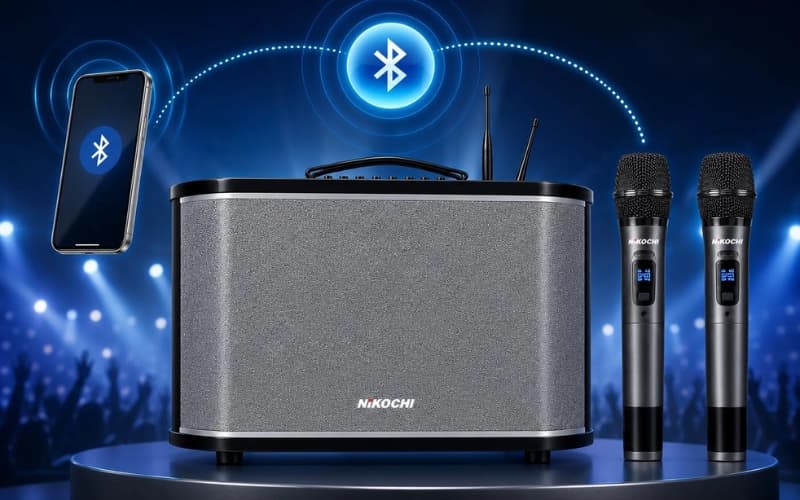 Cấu tạo loa active NIKOCHI tích hợp công suất và micro không dây