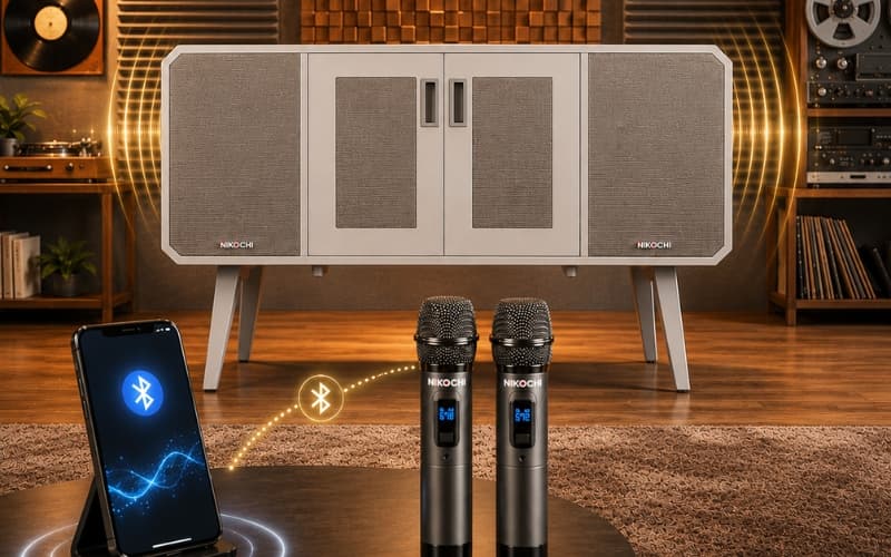 Loa liền công suất tích hợp amply và micro karaoke