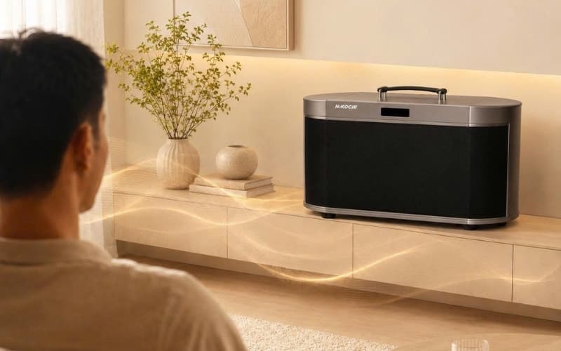Loa nghe nhạc phòng khách kết hợp trang trí nội thất gia đình