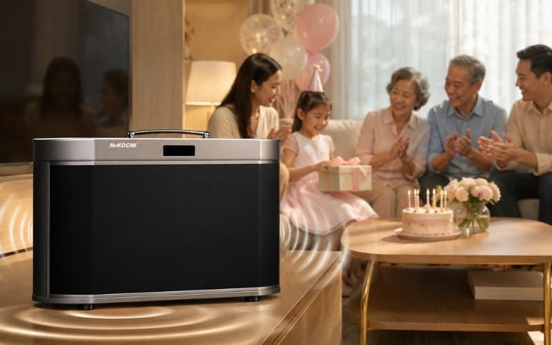 Loa nghe nhạc phòng khách được đặt ở vị trí thông thoáng, tránh sát góc tường